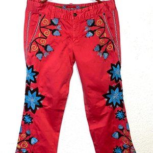 Biya Two Ten Ten Five   Embroidered Womens Pink Pants   Size 10